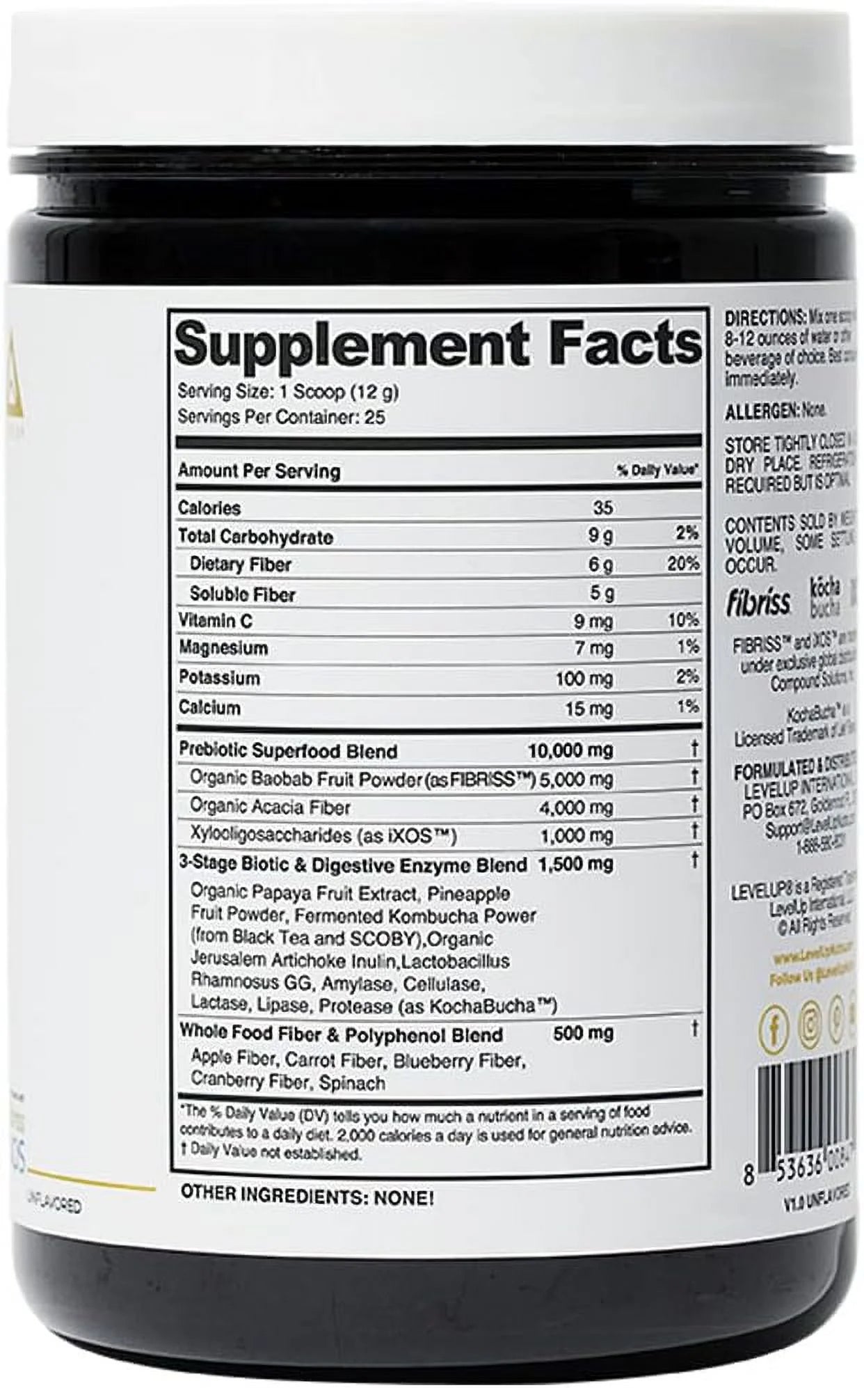 Gut Superfood, Fiber Supplement for Leaky Gut, Digestive Problems, Stomach Discomfort, Prebiotic Probiotic Postbiotic XOS Supplement, Gluten-Free, No Additives, Total Gut Health (Unflavored)