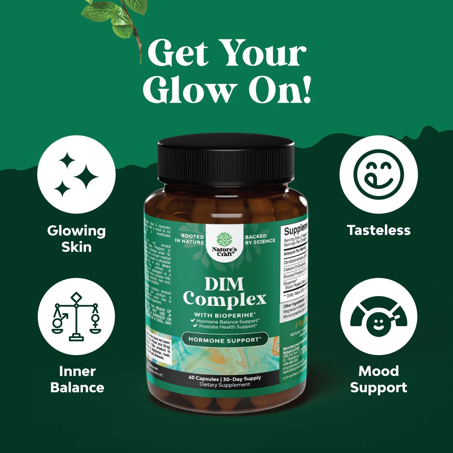 Extra Strength Diindolylmethane DIM Supplement - 300Mg per Serving DIM Complex Men and Womens Hormone Balance Supplement with DIM SGS and Calcium D-Glucarate - Herbal DIM Supplement 30 Servings