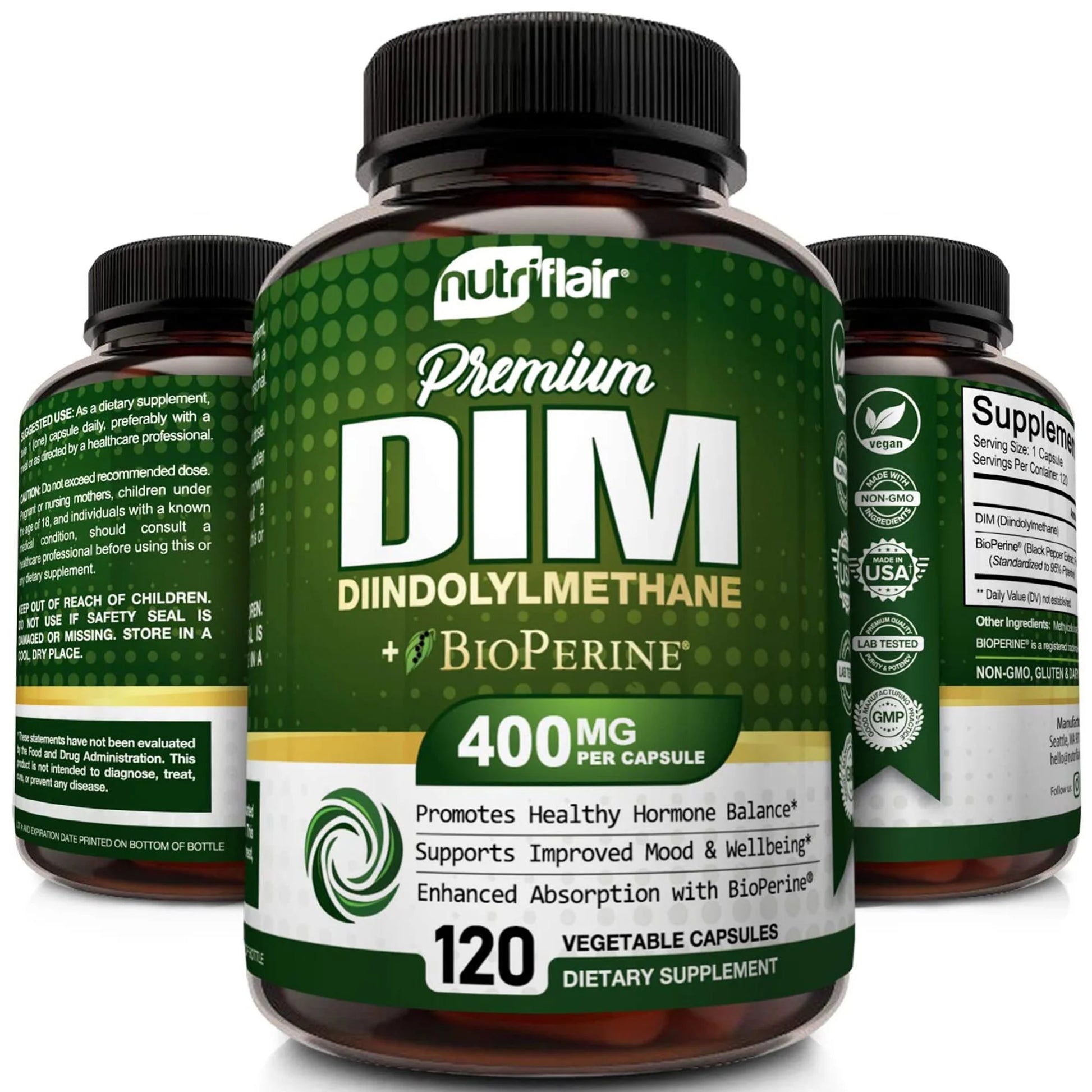 DIM Supplement Hormonal Balance Supplements for Women and Men 120 Vegetable Capsules