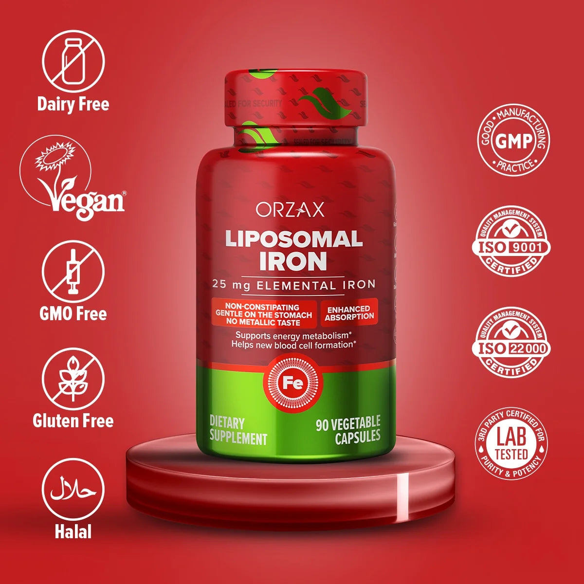 Iron Supplement, High Absorption, 25 Mg Elemental Iron, 90 Vegetable Capsules