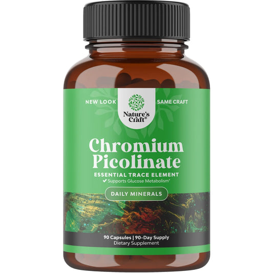 Chromium Picolinate 200Mcg per Serving Mineral Supplements - Natural Chromium Supplement for Sugar Balance Muscle Growth Brain Booster Heart Health - Natural Pre Workout for Men and Women