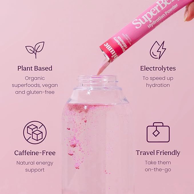 Blume SuperBelly Gut Health and On-The-Go Hydration Packets, Sugar-Free, with Prebiotics, Probiotics, Apple Cider Vinegar, Vitamin C, and Electrolytes, Strawberry Hibiscus, 15 Sticks