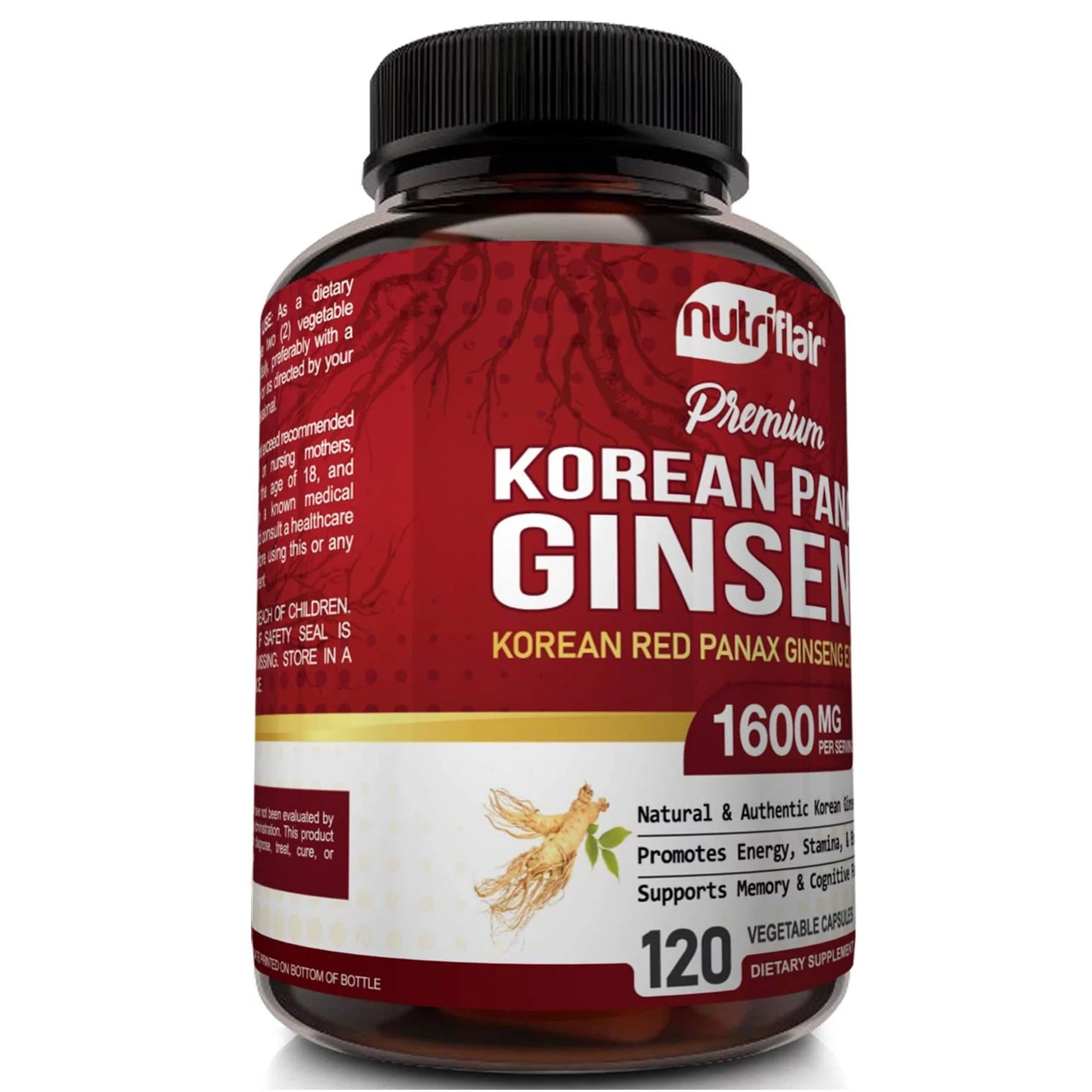 Korean Panax Ginseng Supplement for Energy Focus Libido Support 120 Vegetable Capsules