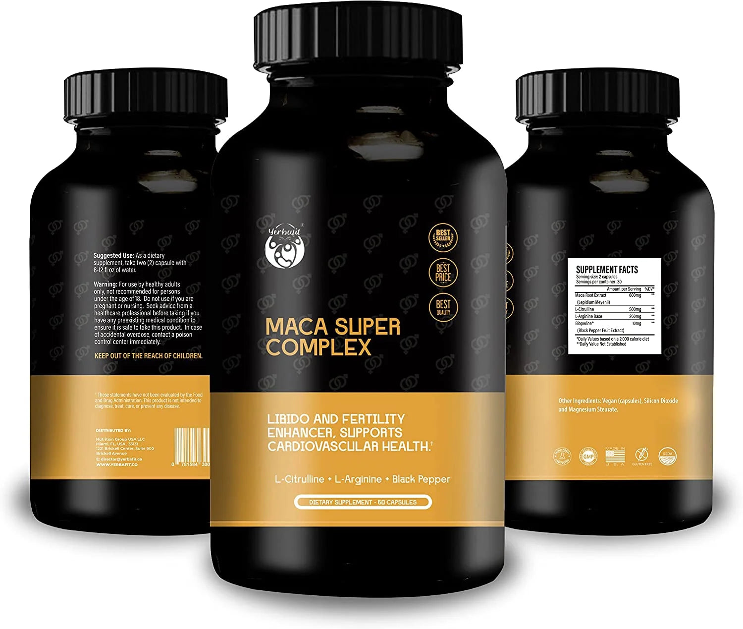 Maca Super Complex Supplement Capsules for Energy-Strength-&-Mood Support, for Women & Men with L-Citrulline, L-Arginine Base and Bioperine, GMO & Gluten Free | 60 Vegan Capsules