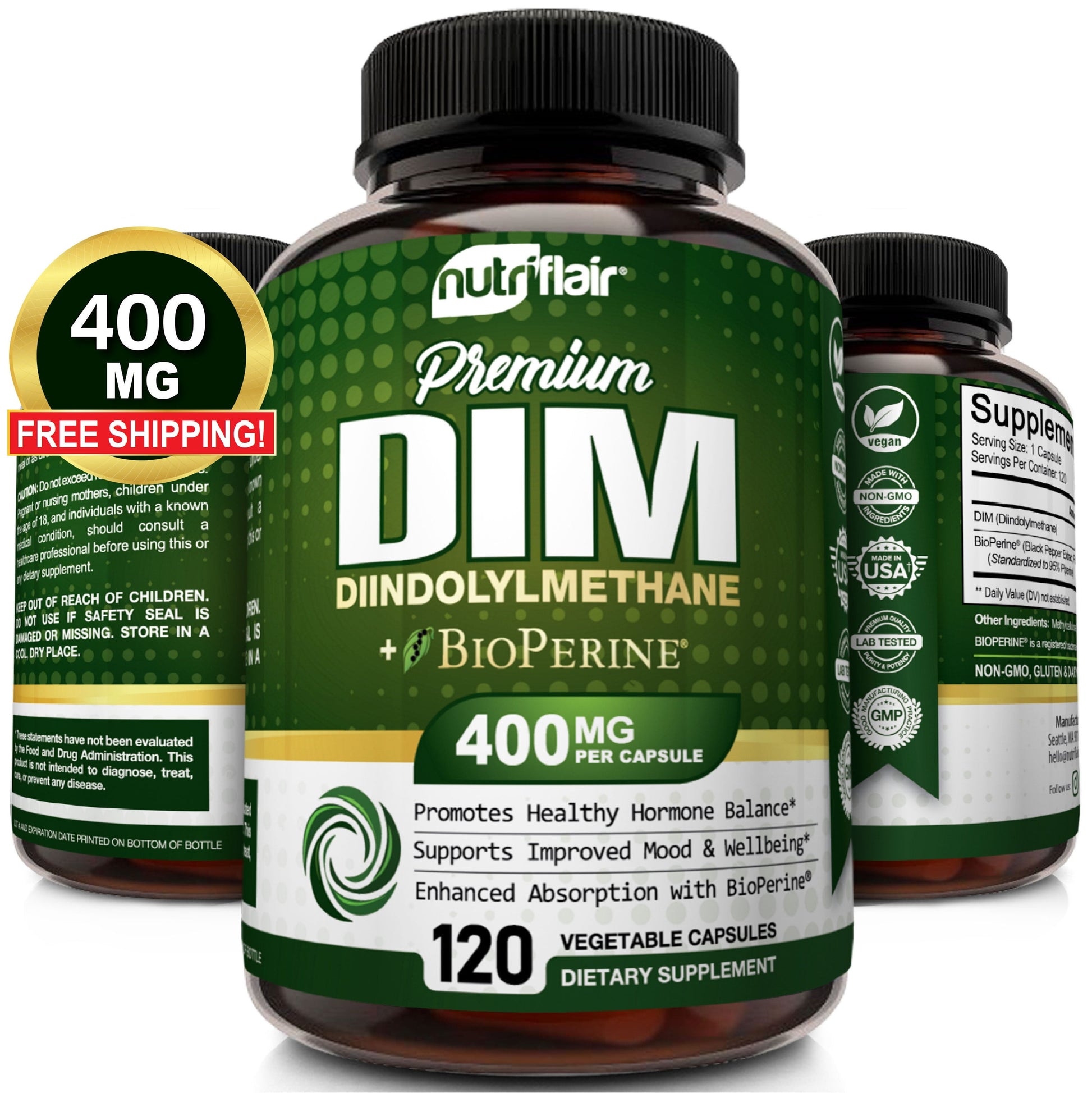 DIM Supplement Hormonal Balance Supplements for Women and Men 120 Vegetable Capsules