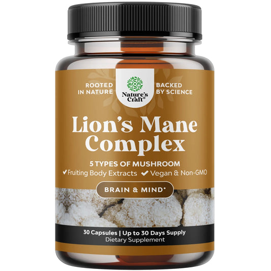 Master Mushroom Complex Nootropic Supplement - 5-In-1 Lion'S Mane Mushroom Supplement Capsules with Chaga Maitake Shiitake and Reishi Mushrooms Blend - Brain Booster Lion'S Mane Supplement - 30 Caps