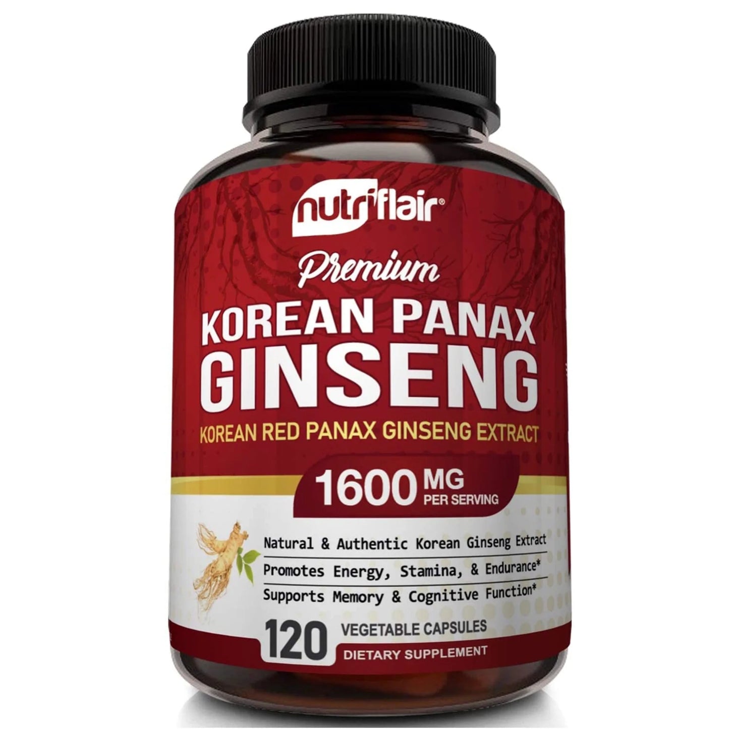 Korean Panax Ginseng Supplement for Energy Focus Libido Support 120 Vegetable Capsules