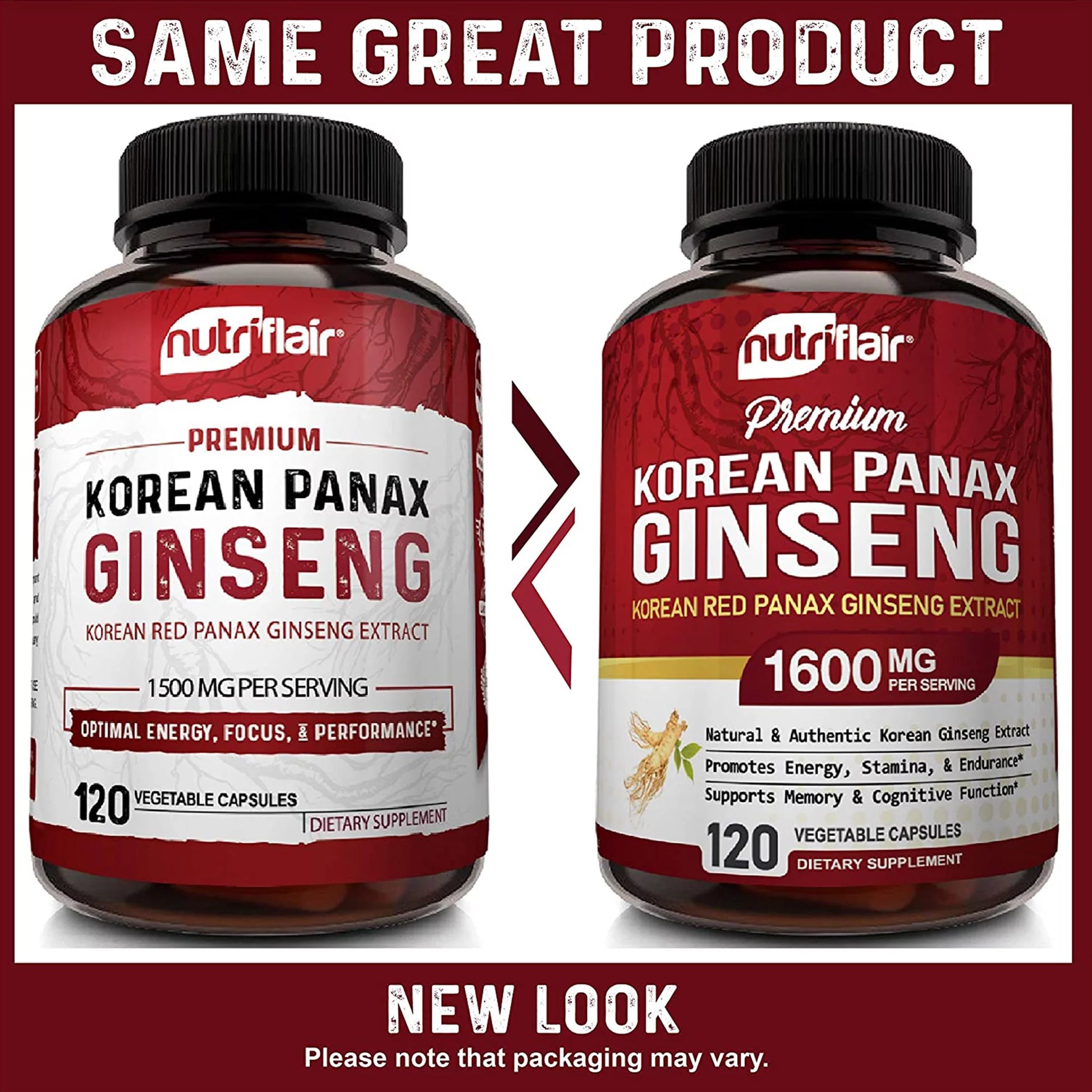 Korean Panax Ginseng Supplement for Energy Focus Libido Support 120 Vegetable Capsules