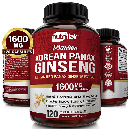 Korean Panax Ginseng Supplement for Energy Focus Libido Support 120 Vegetable Capsules