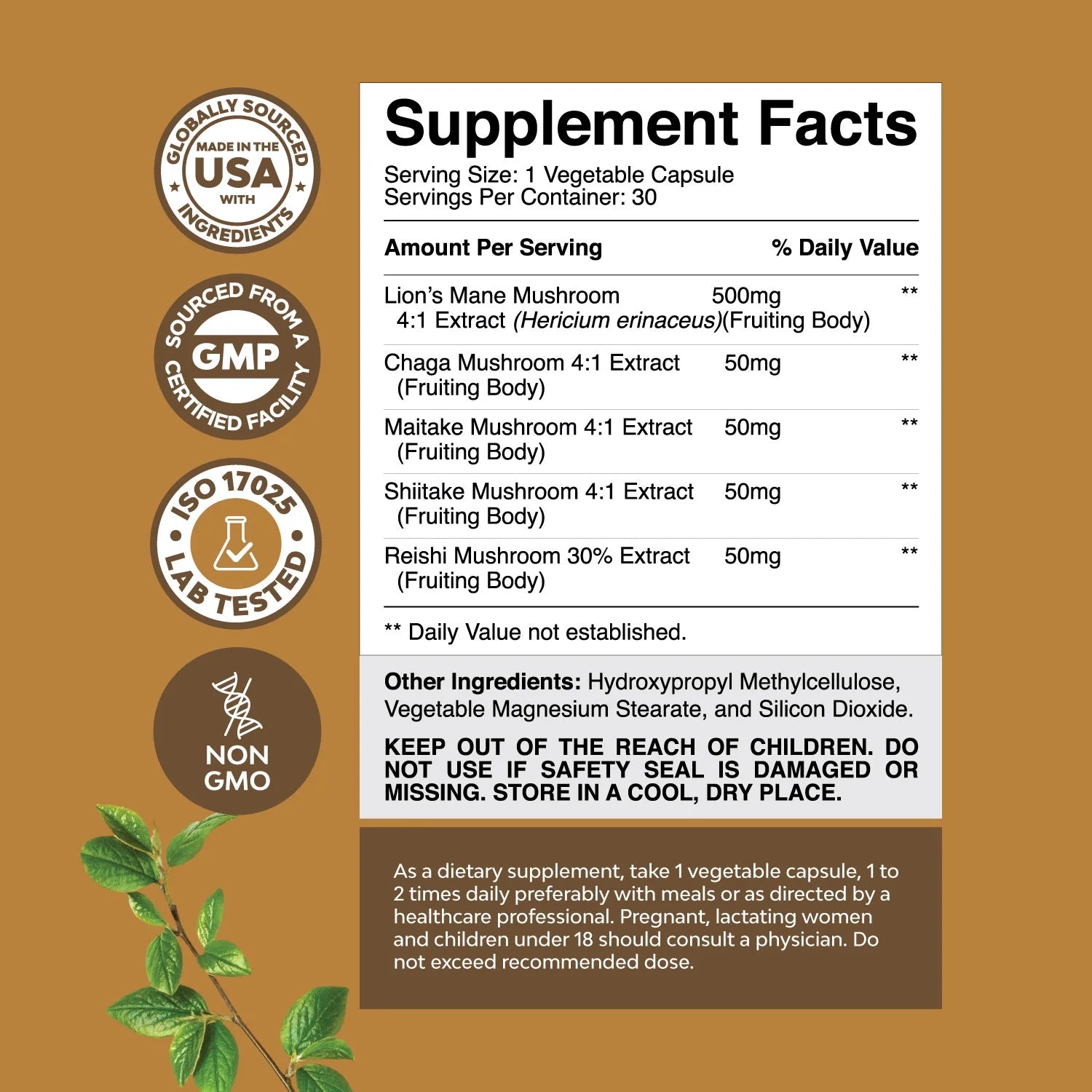 Master Mushroom Complex Nootropic Supplement - 5-In-1 Lion'S Mane Mushroom Supplement Capsules with Chaga Maitake Shiitake and Reishi Mushrooms Blend - Brain Booster Lion'S Mane Supplement - 30 Caps