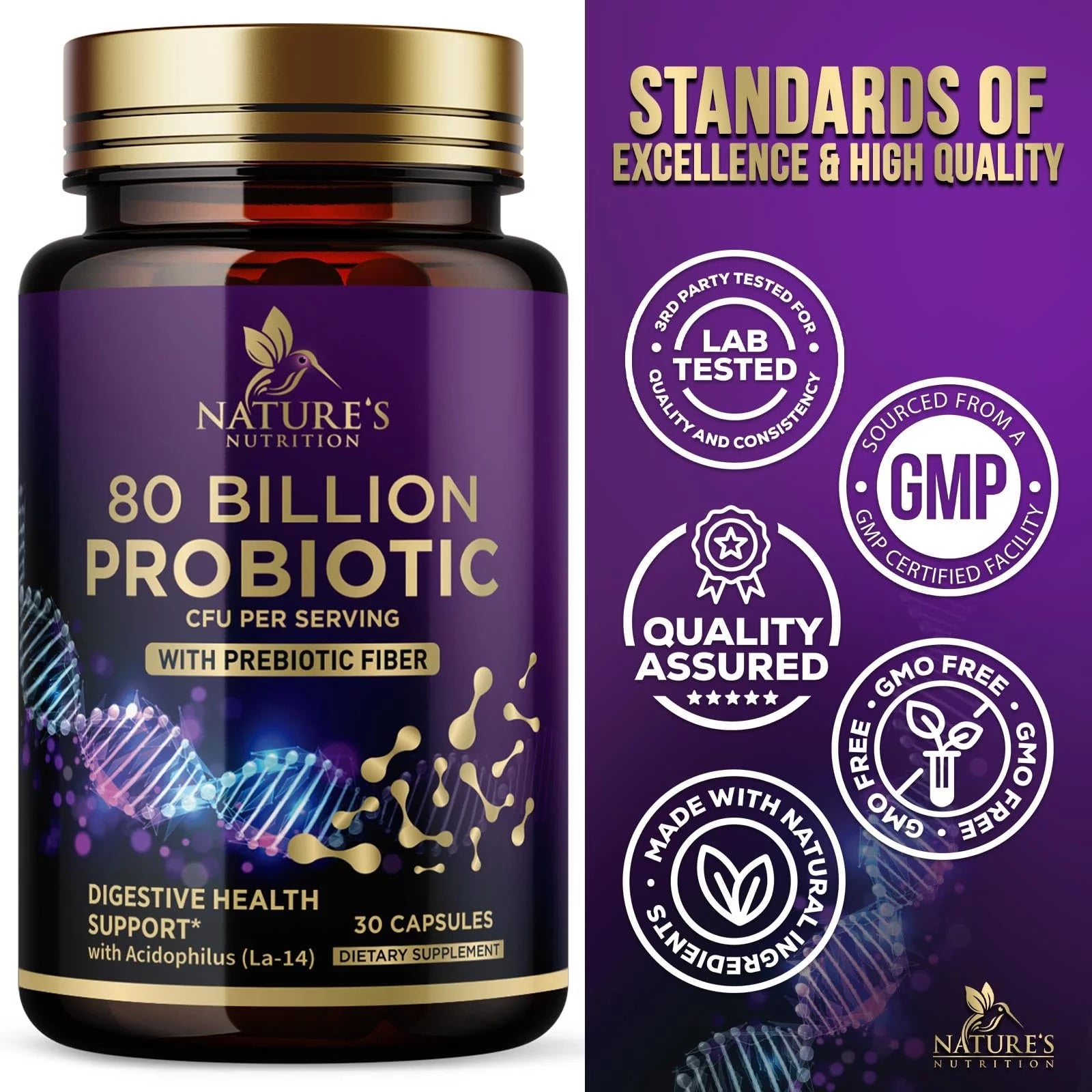 Probiotic Supplement 80 Billion CFU + Prebiotics, Acidophilus Probiotic Supports Immune System & Digestive Health, Supports Occasional Constipation, Supplement for Women Feminine Health - 30 Capsules