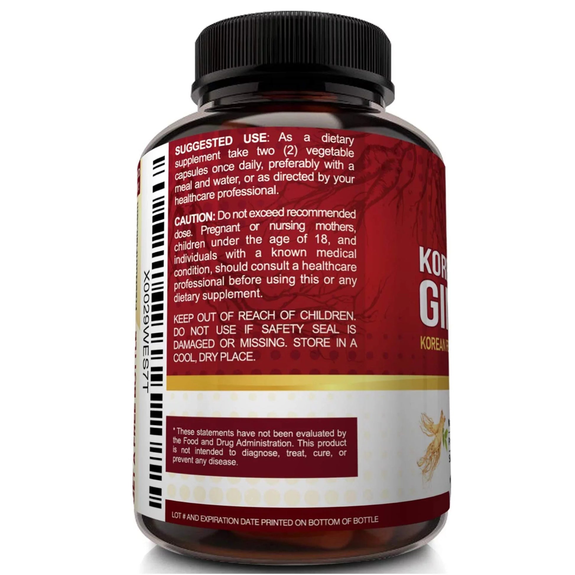 Korean Panax Ginseng Supplement for Energy Focus Libido Support 120 Vegetable Capsules