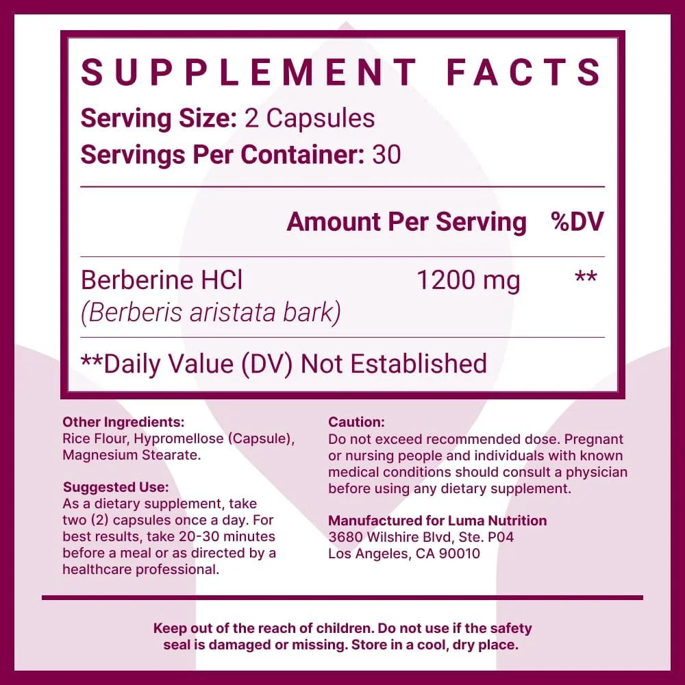 Berberine Supplement - Berberine 1200Mg per Serving - Berberine HCI - Blood Sugar Support Supplement - 60 Capsules